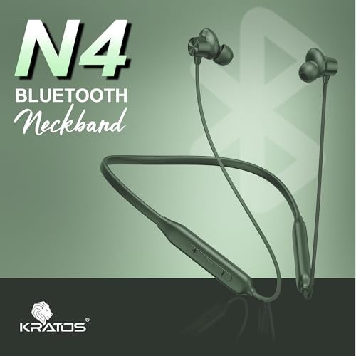 Kratos N4 Bluetooth Neckband with 52H Playtime, Deep Bass, Stereo Sound, HD Calls, Magnetic Earbuds, Type-C Fast Charging, Rich Audio, Hollow Switch for Comfort & Style - Green - Image 2