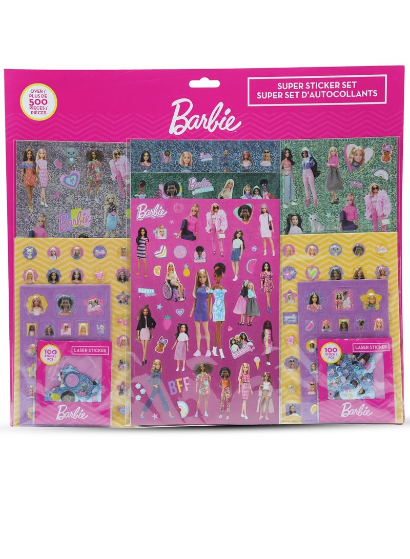 Barbie Doll Mattel Inc. Barbie Super Sticker Set , Over 500 Reusable Stickers for Kids , Includes Dress Up Dolls, Accessories, Laser Stickers & Fun Scenes , Arts & Crafts Sticker Pack for Girls Ages 3+ , Official Barbie Activity Kit  - Image 1