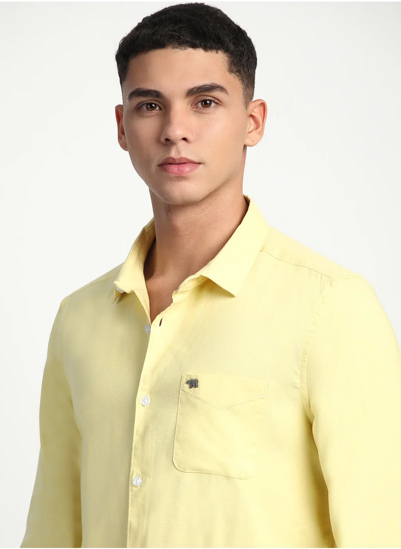 ذا بير هاوس Cotton Shirt for Men | Slim Fit, Long Sleeve, Casual & Formal Wear | Soft, Breathable Fabric for Office, Everyday, & All-Season Use in Classic & Trendy Colors, Yellow, Size - S - XXL, (Pollet)