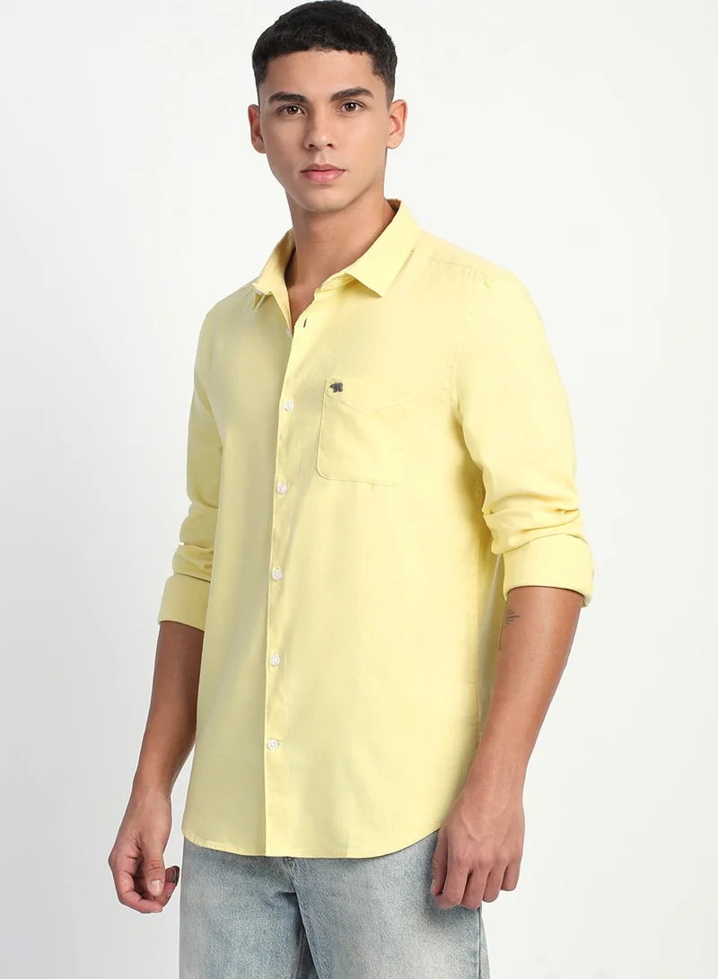 THE BEAR HOUSE Cotton Shirt for Men | Slim Fit, Long Sleeve, Casual & Formal Wear | Soft, Breathable Fabric for Office, Everyday, & All-Season Use in Classic & Trendy Colors, Yellow, Size - S - XXL, (Pollet)