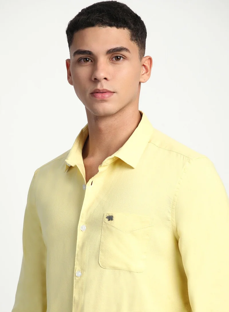 THE BEAR HOUSE Cotton Shirt for Men | Slim Fit, Long Sleeve, Casual & Formal Wear | Soft, Breathable Fabric for Office, Everyday, & All-Season Use in Classic & Trendy Colors, Yellow, Size - S - XXL, (Pollet)