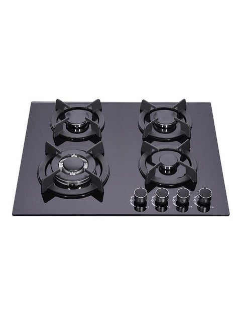 4 Burner Glass Gas Hob with Blue Flame Technology & Flame Supervision Device FSD Cast Iron Heavy Duty Burners, Electric Ignition, Tempered Glass Cooktop  Safe, Durable, and Efficient Gas Stove for Modern Kitchens