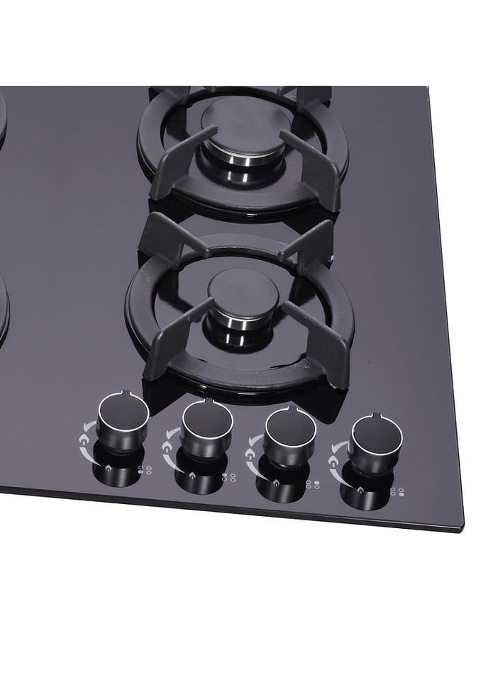 Generic - 4 Burner Glass Gas Hob with Blue Flame Technology & Flame Supervision Device FSD Cast Iron Heavy Duty Burners, Electric Ignition, Tempered Glass Cooktop  Safe, Durable, and Efficient Gas Stove for Modern Kitchens - Image 1