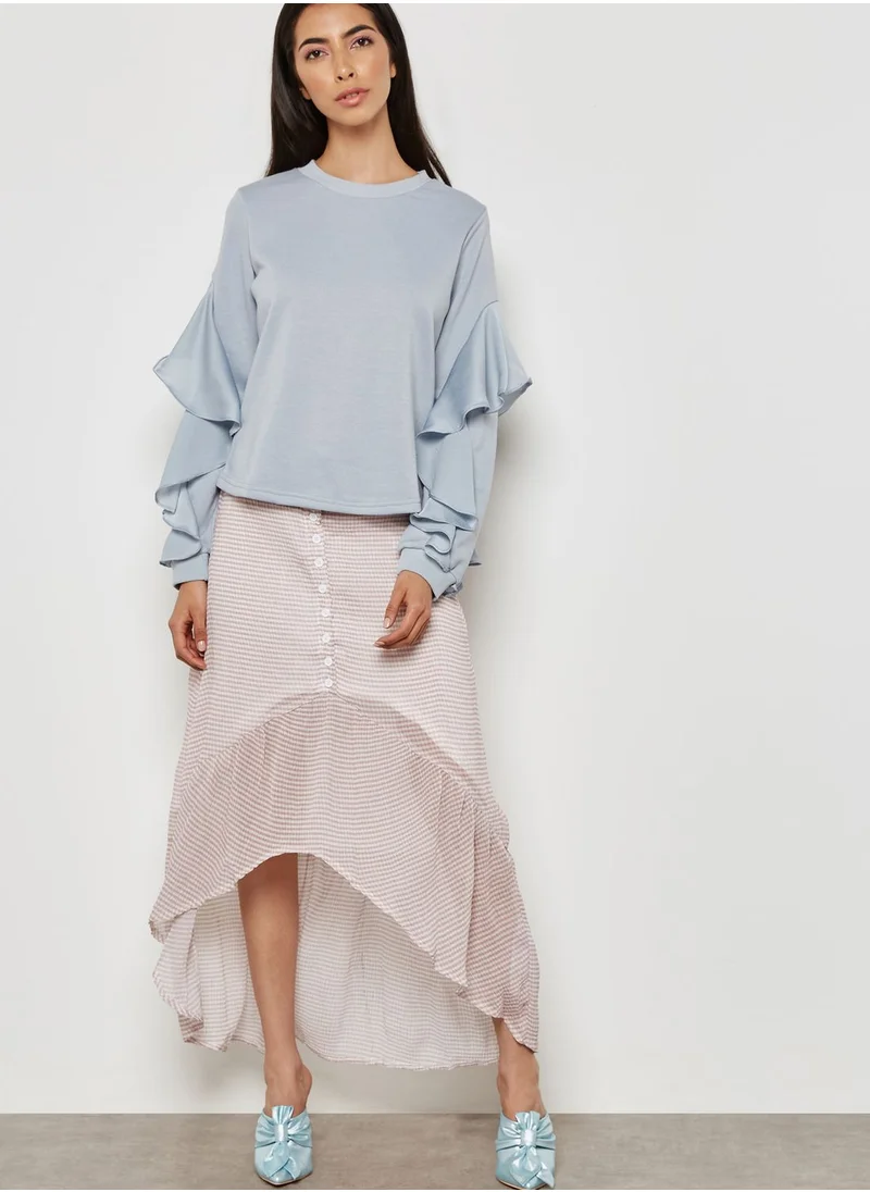 LOST INK Drop Hem Button Detail Skirt