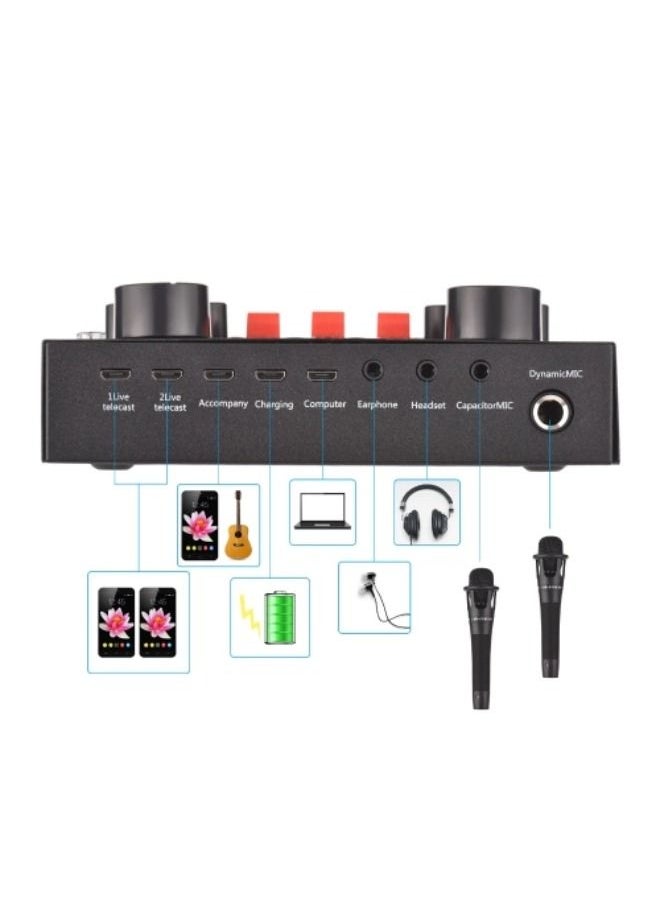 SHOPI - V8S External Live Sound Card Live Broadcasting Karaoke Singing Music Recording Bluetooth Connection for Smartphone Laptop and Computers - Image 1