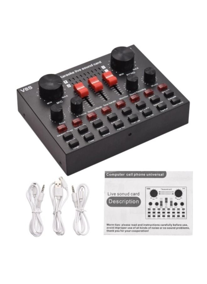 SHOPI - V8S External Live Sound Card Live Broadcasting Karaoke Singing Music Recording Bluetooth Connection for Smartphone Laptop and Computers - Image 1