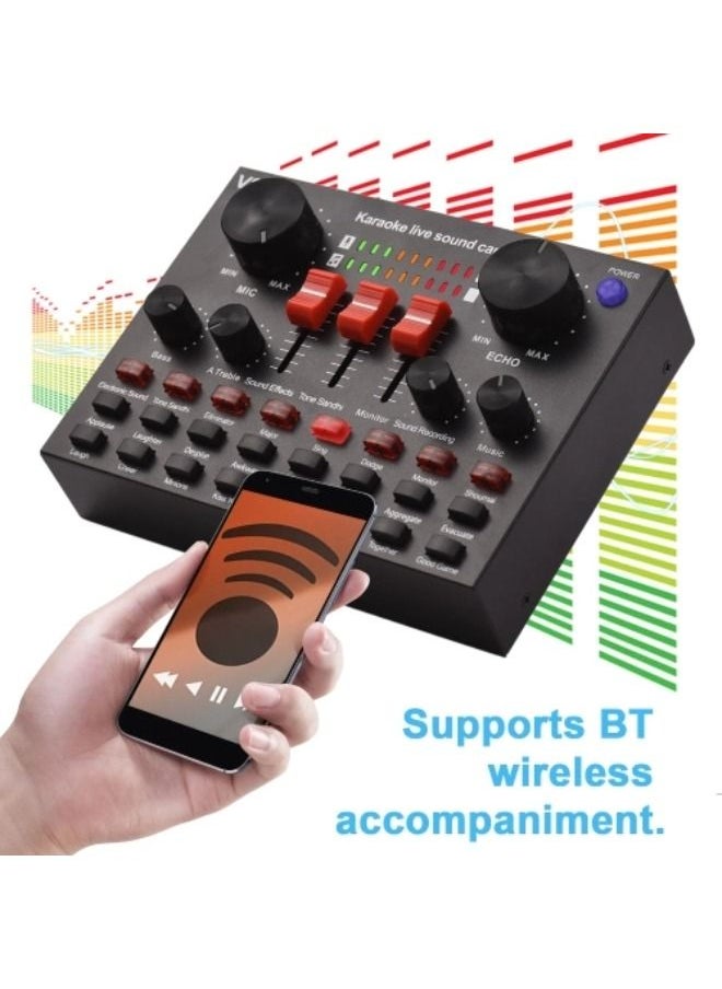 SHOPI - V8S External Live Sound Card Live Broadcasting Karaoke Singing Music Recording Bluetooth Connection for Smartphone Laptop and Computers - Image 1