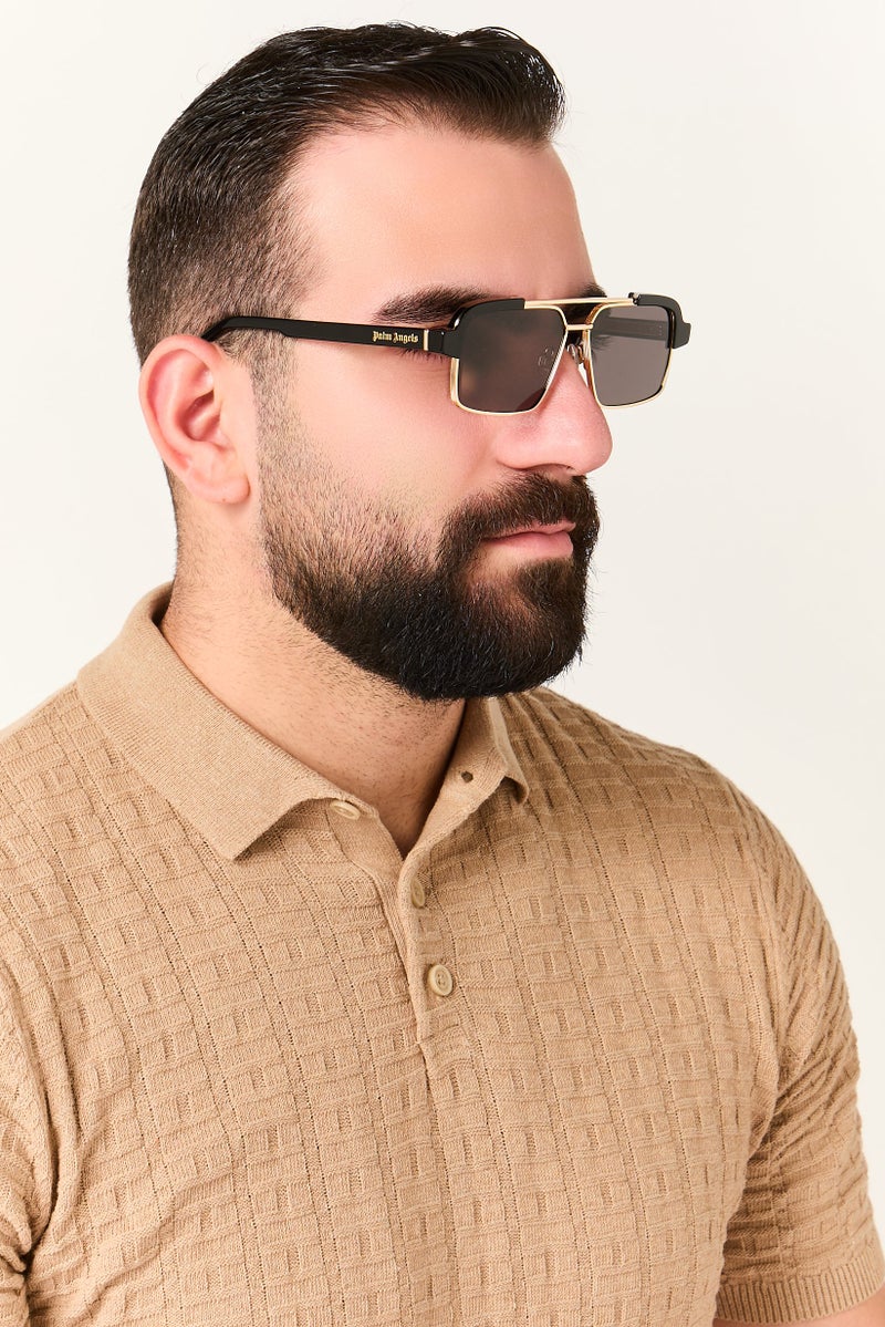 Palm Angels Men Panorama Square Sunglasses, Gold - Image 2