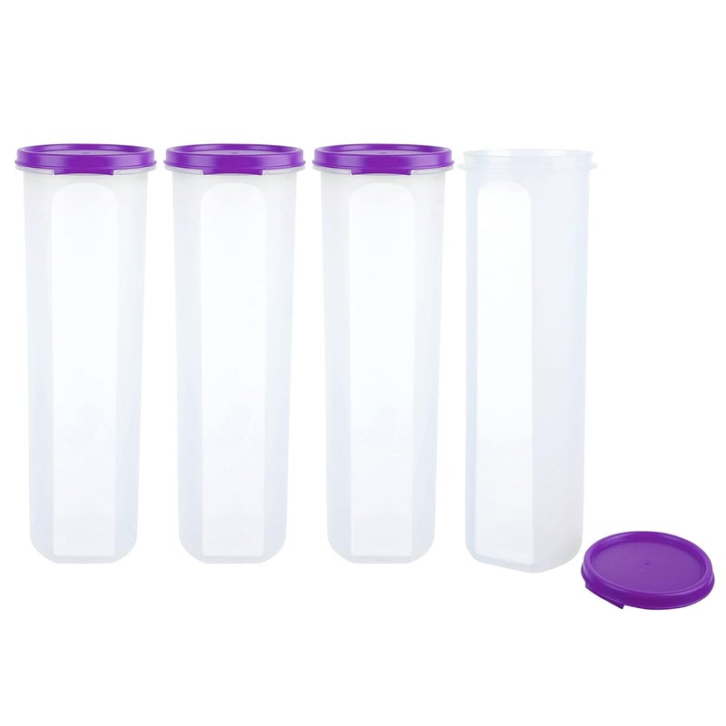 Cutting EDGE Smart Slim Storage 11 Litre Set of 4 AirTight Plastic Round Modular Container for Spaghetti Pasta Juice Snacks Stackable BPA Free 1100ML Purple - Image 2
