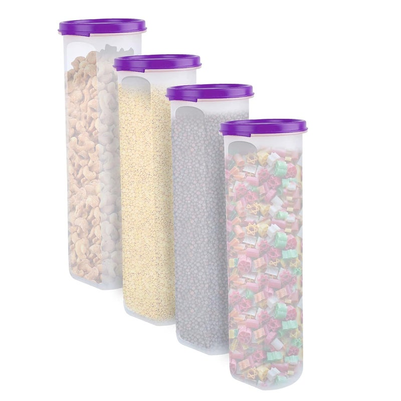 Cutting EDGE Smart Slim Storage 11 Litre Set of 4 AirTight Plastic Round Modular Container for Spaghetti Pasta Juice Snacks Stackable BPA Free 1100ML Purple - Image 1