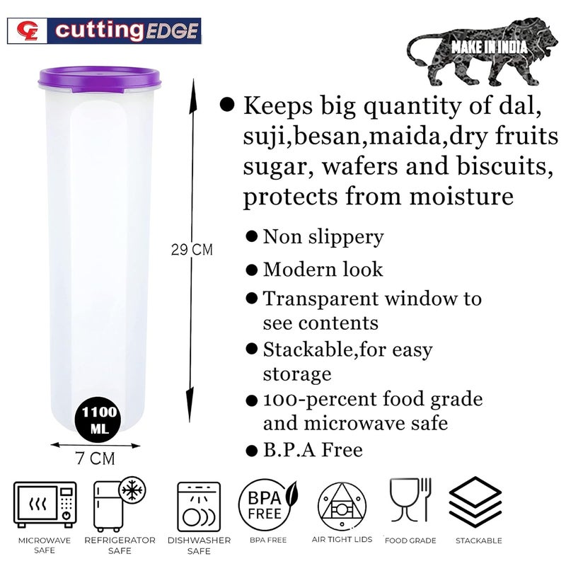 Cutting EDGE Smart Slim Storage 11 Litre Set of 4 AirTight Plastic Round Modular Container for Spaghetti Pasta Juice Snacks Stackable BPA Free 1100ML Purple - Image 4