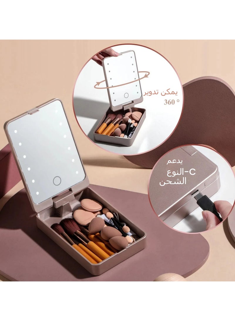 general Portable Travel Makeup Brush Set 5 Bamboo Bing Mini Beauty Eggs Led Mirror Makeup Brushes - Image 2
