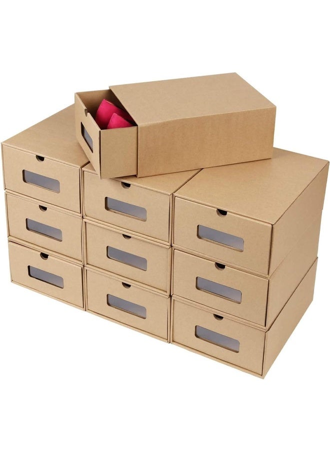 DUNISO 12 Pack Shoe Box, Heavy Duty Stackable Drawer Type Shoes Storage Organizer, with Viewable Window Corrugated Carton, Environmentally Friendly, Durable,Waterproof ,Dustproof,Used for storing Shoes, Socks, Underwear, Books, Toys, 35*23*13.5cm - Image 1