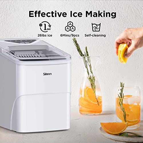 Silonn Ice Makers Countertop, 9 Bullet Ice Cubes Ready in 6 Minutes, 26lbs in 24Hrs Portable Ice Maker Machine Self-Cleaning, 2 Sizes of Bullet-Shaped Ice for Home Kitchen Office Bar Party, White - Image 2