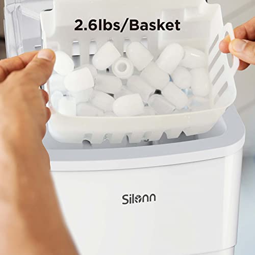 Silonn Ice Makers Countertop, 9 Bullet Ice Cubes Ready in 6 Minutes, 26lbs in 24Hrs Portable Ice Maker Machine Self-Cleaning, 2 Sizes of Bullet-Shaped Ice for Home Kitchen Office Bar Party, White - Image 5