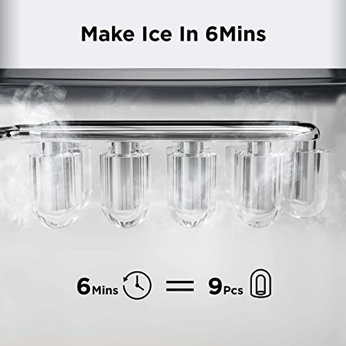 Silonn Ice Makers Countertop, 9 Bullet Ice Cubes Ready in 6 Minutes, 26lbs in 24Hrs Portable Ice Maker Machine Self-Cleaning, 2 Sizes of Bullet-Shaped Ice for Home Kitchen Office Bar Party, White - Image 3