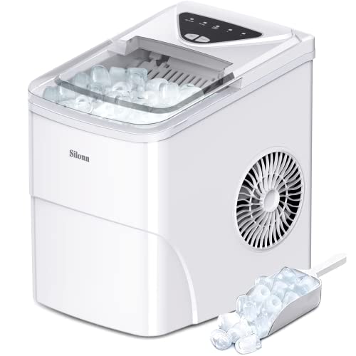Silonn Ice Makers Countertop, 9 Bullet Ice Cubes Ready in 6 Minutes, 26lbs in 24Hrs Portable Ice Maker Machine Self-Cleaning, 2 Sizes of Bullet-Shaped Ice for Home Kitchen Office Bar Party, White - Image 1