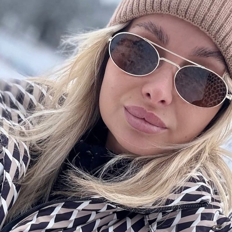 Metal Double Beam Oval Sunglasses Women'S Ins Fashion Retro Street Poshoot Sunglasses Fashion Spice Girls Small Frame Glasses - Image 5