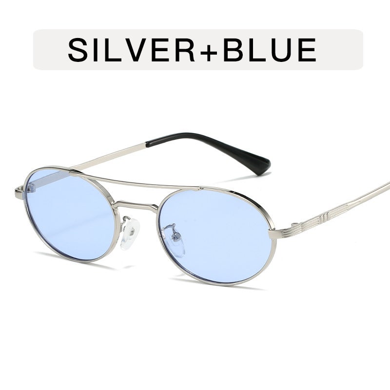 Metal Double Beam Oval Sunglasses Women'S Ins Fashion Retro Street Poshoot Sunglasses Fashion Spice Girls Small Frame Glasses - Image 1