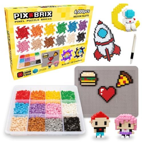 Pix Brix Pixel Art kit Puzzle Bricks 6000 Piece Pixel Art Container 12 Color Medium Palette Interlocking Building Bricks Create 2D and 3D Builds Without Water or Glue Stem Toys Ages 6 Plus - Image 1