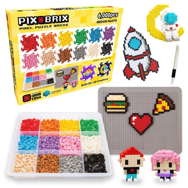 Pix Brix Pixel Art kit Puzzle Bricks 6000 Piece Pixel Art Container 12 Color Medium Palette Interlocking Building Bricks Create 2D and 3D Builds Without Water or Glue Stem Toys Ages 6 Plus - Image 3