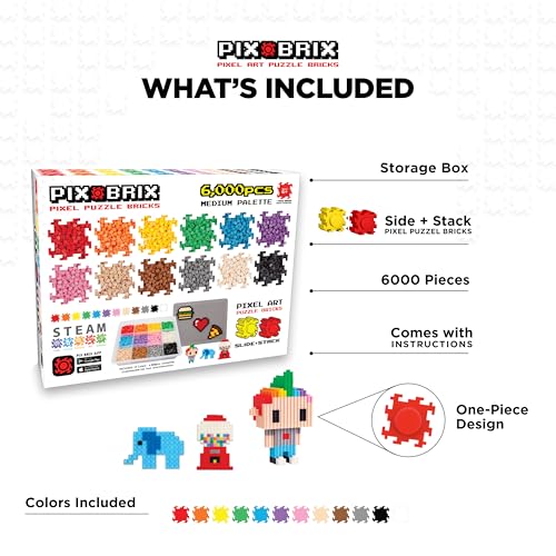 Pix Brix Pixel Art kit Puzzle Bricks 6000 Piece Pixel Art Container 12 Color Medium Palette Interlocking Building Bricks Create 2D and 3D Builds Without Water or Glue Stem Toys Ages 6 Plus - Image 5