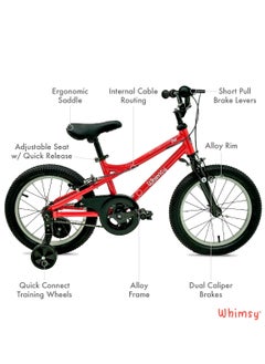 Whimsy Whimsy - Pro Aluminum 16" Kids Bike Lightweight Aluminum Frame, 2-Minute Assembly, Handbrake, Child-Friendly Cycle, Adjustable Saddle - Red  - Image 3