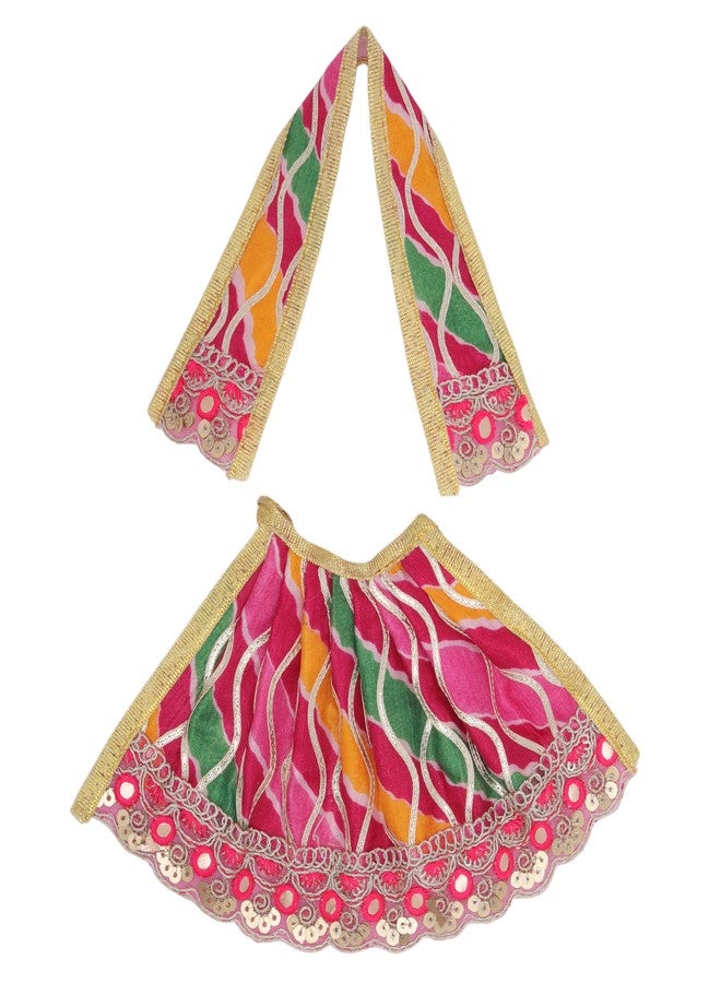 أديتري_كرييشن مجموعة من 2 فستان دورجا ديفي ماتا بوشاك فاسترا من القماش ليهانجا تشوناري من أجل تمثال أيدول للمنزل ومعبد هندي تقليدي ومهرجان نافراتري لاكسمي بوجان ديوالي (الحجم: -4") (وردي، أزرق) - Image 3