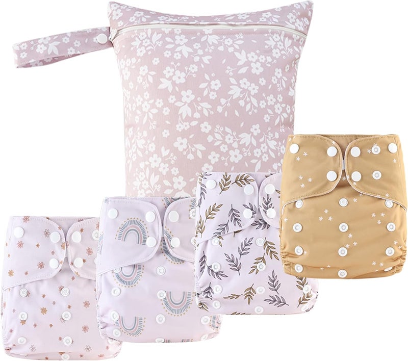 Happy Flute HappyFlute 9 Sets Adjustable Reusable Cloth Pocket Diapers with Wet Bag for Newborns and Toddlers - Image 1
