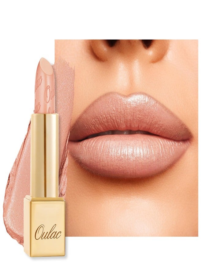Oulac Matte Nude Peach Lipstick with Glow Metallic Finish - Vegan Lipstick for Women, Creamy Texture, Hydrating Clean Beauty Formula, High-End Magnetic Hook Design, GM06 Hugs - Image 1