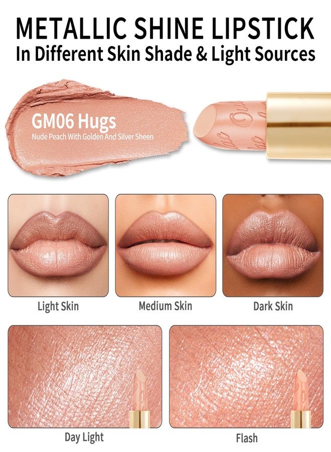 Oulac Matte Nude Peach Lipstick with Glow Metallic Finish - Vegan Lipstick for Women, Creamy Texture, Hydrating Clean Beauty Formula, High-End Magnetic Hook Design, GM06 Hugs - Image 4