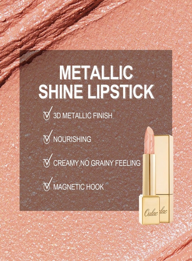 Oulac Matte Nude Peach Lipstick with Glow Metallic Finish - Vegan Lipstick for Women, Creamy Texture, Hydrating Clean Beauty Formula, High-End Magnetic Hook Design, GM06 Hugs - Image 5