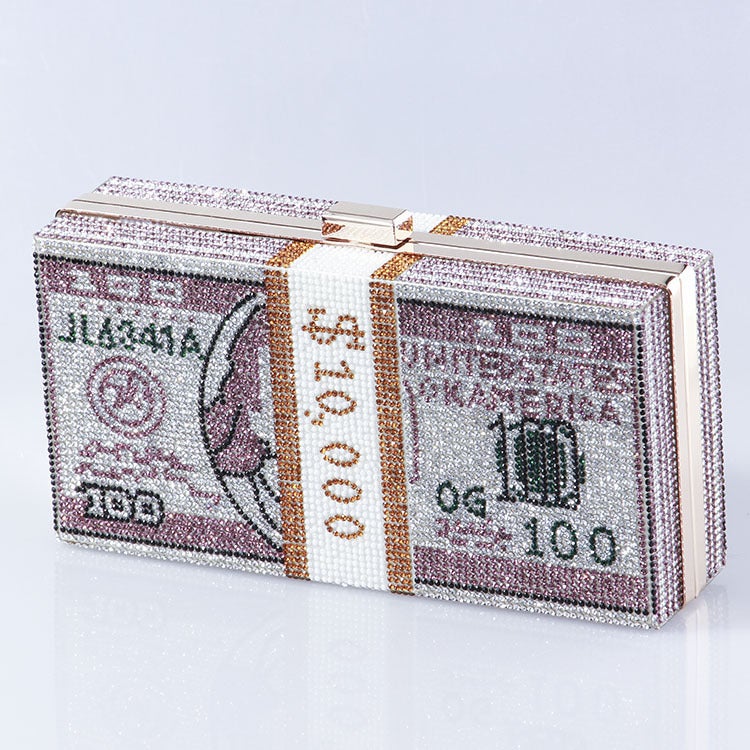 Glittering Dollar Clutch Evening Bag for Women Purple