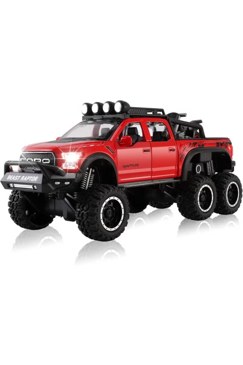 LIMOS Raptor F150 Diecast Metal Toy Pickup Truck with Motorcycle – 8.6 Inch Pull Back Truck Toy for Boys Age 3-10 with Lights & Sounds, 6-Wheel Model Car, Gift for Kids - Image 1