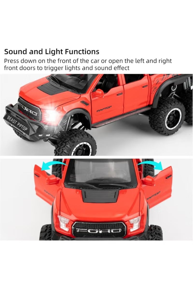 LIMOS Raptor F150 Diecast Metal Toy Pickup Truck with Motorcycle – 8.6 Inch Pull Back Truck Toy for Boys Age 3-10 with Lights & Sounds, 6-Wheel Model Car, Gift for Kids - Image 3