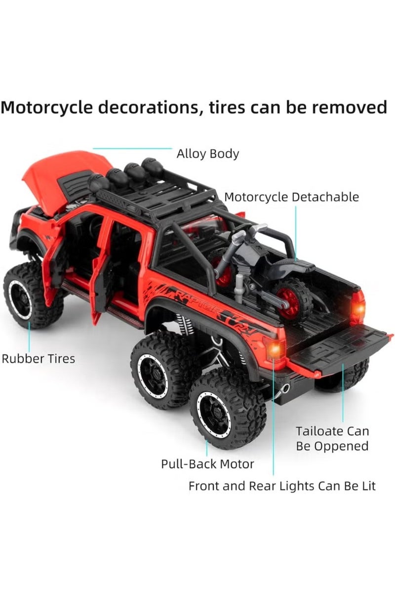 LIMOS Raptor F150 Diecast Metal Toy Pickup Truck with Motorcycle – 8.6 Inch Pull Back Truck Toy for Boys Age 3-10 with Lights & Sounds, 6-Wheel Model Car, Gift for Kids - Image 4
