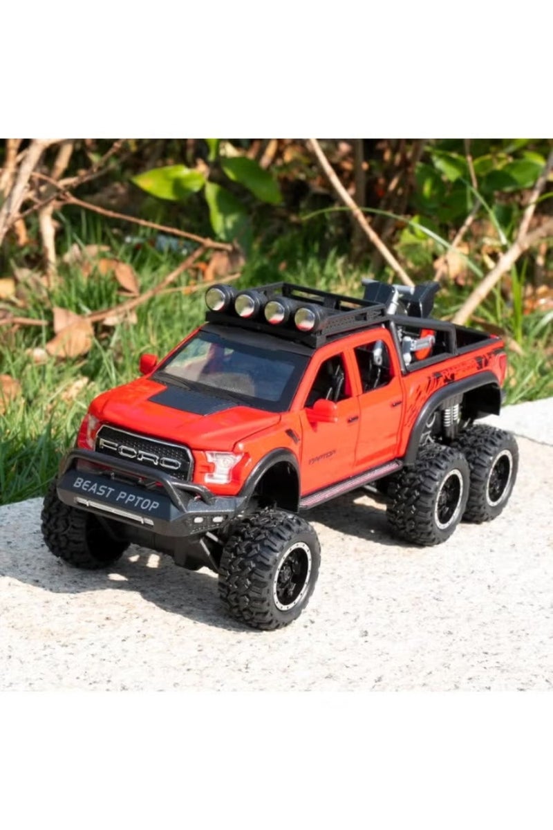 LIMOS Raptor F150 Diecast Metal Toy Pickup Truck with Motorcycle – 8.6 Inch Pull Back Truck Toy for Boys Age 3-10 with Lights & Sounds, 6-Wheel Model Car, Gift for Kids - Image 5