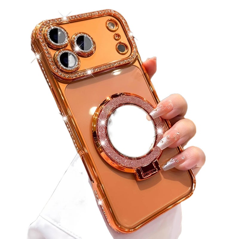 TPU MagSafe Case for iPhone 14 / 14 Plus / 14 Pro / 14 Pro Max with Kickstand and Strong Magnetic plus Glitter plus Mirror in Silver - Image 2