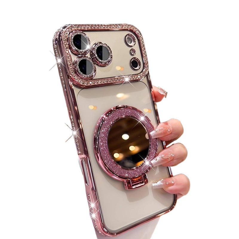 TPU MagSafe Case for iPhone 14 / 14 Plus / 14 Pro / 14 Pro Max with Kickstand and Strong Magnetic plus Glitter plus Mirror in Silver - Image 5