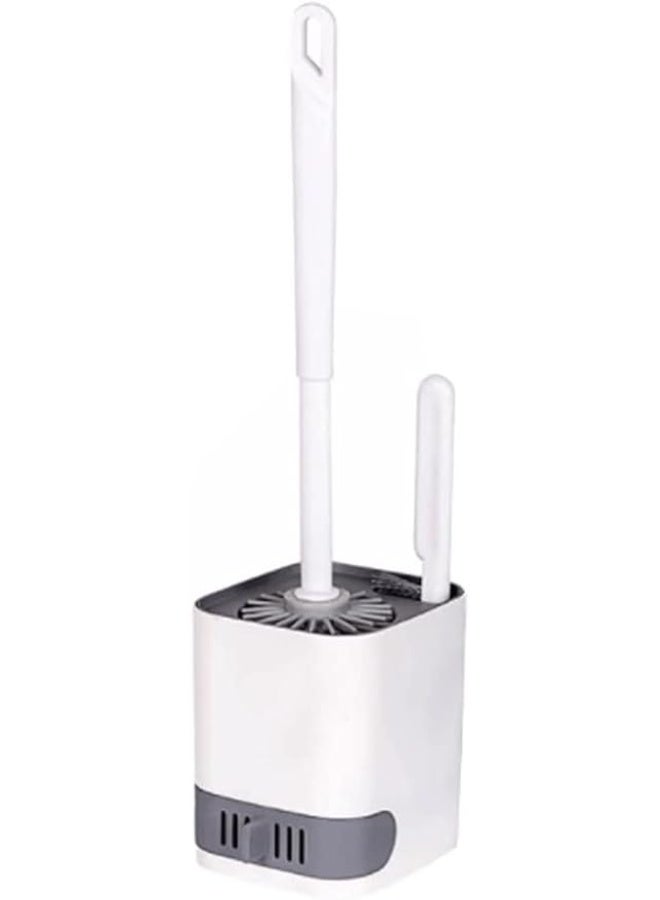 يوريفو فرشاة تنظيف المرحاض ثنائية الاستخدام، ناعمة، تُثبت على الحائط أو تُوضع على الأرض، بشعيرات سيليكون، مع حامل، لتنظيف عميق، قابلة لإعادة الاستخدام، مربعة الشكل - سهلة التنظيف - Image 1