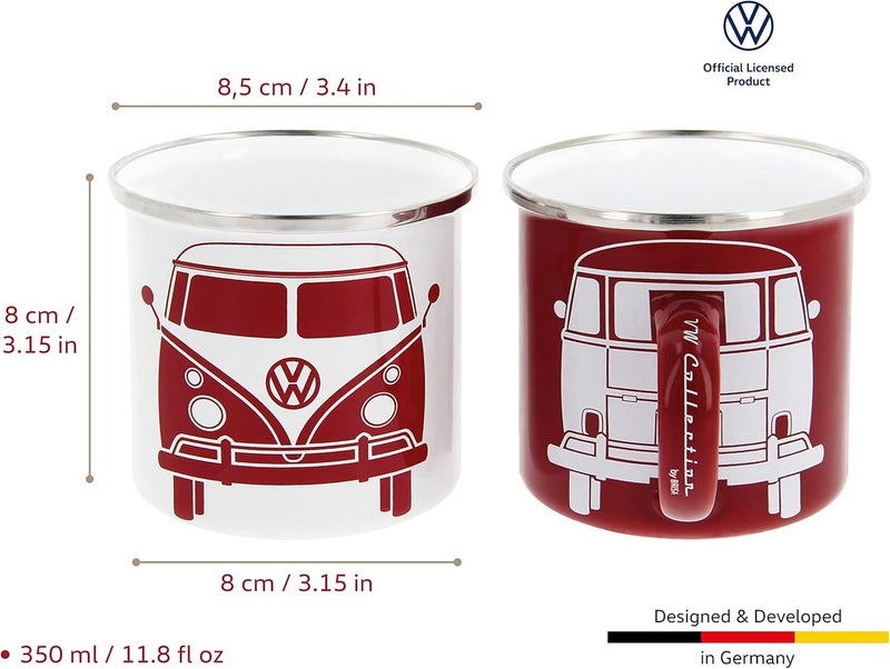 BRISA VW Collection  Volkswagen 2piece Enamel CoffeeTea Mug Cup Set for Camping  Outdoor T1 Bus WhiteRed - Image 3