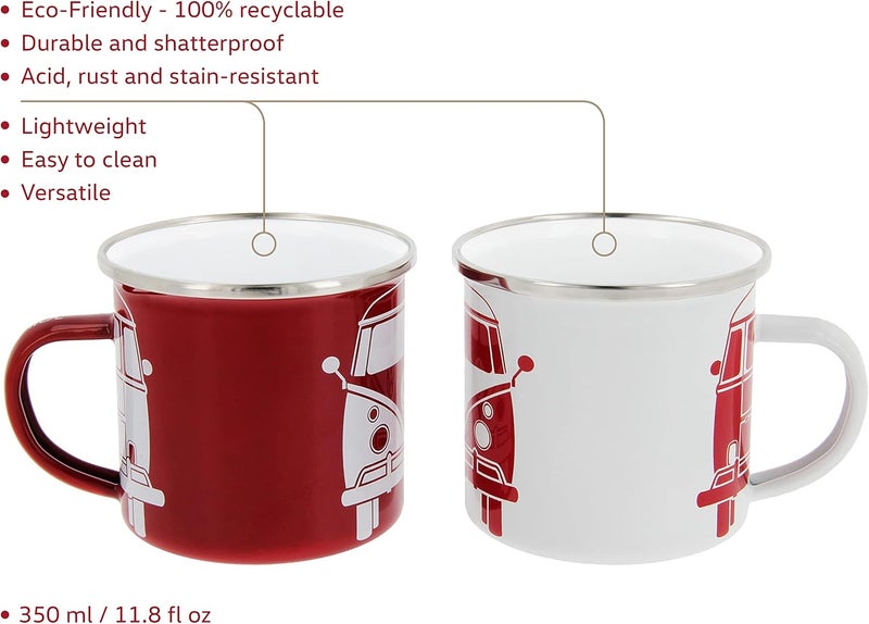 BRISA VW Collection  Volkswagen 2piece Enamel CoffeeTea Mug Cup Set for Camping  Outdoor T1 Bus WhiteRed - Image 2