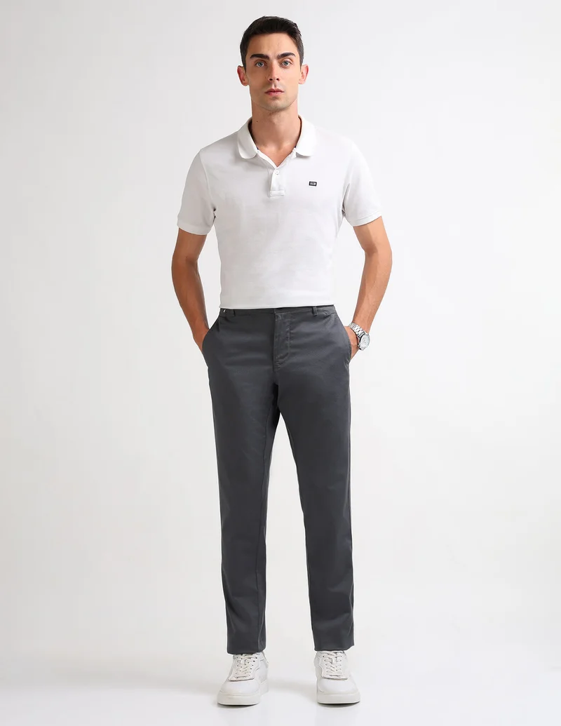 Arrow Dark Grey Textured Slim Fit Trousers for Men | Best Price UAE
