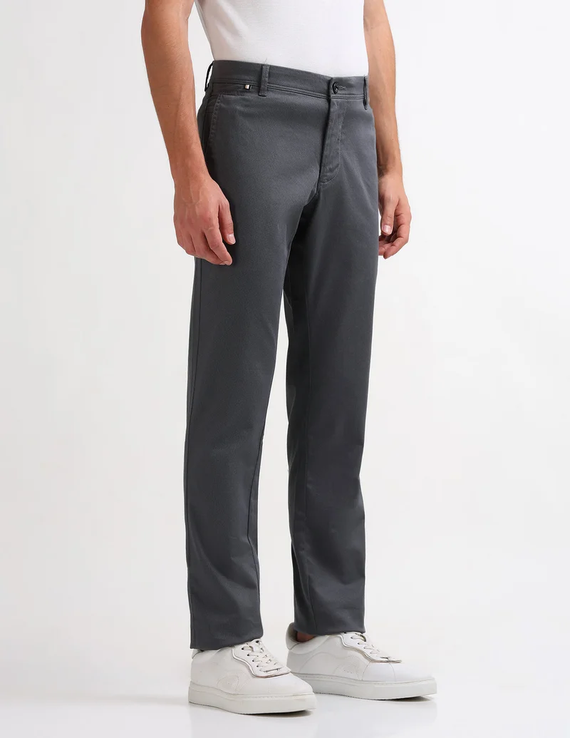 Arrow Dark Grey Textured Slim Fit Trousers for Men | Best Price UAE