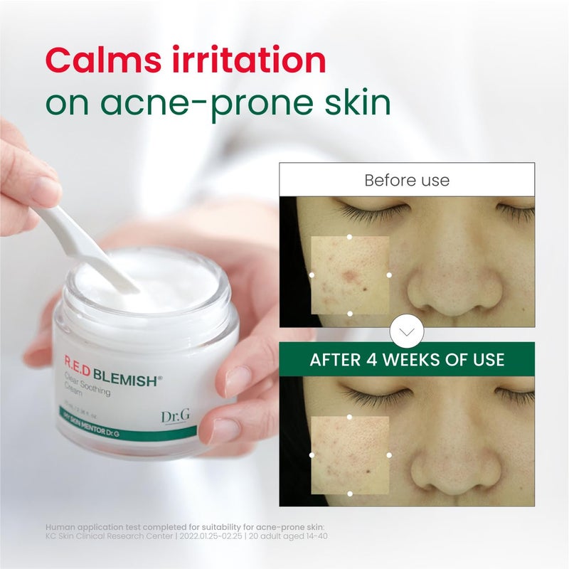 Dr. G R.E.D. Blemish Clear Soothing Cream - Calming Korean Moisturizer for Redness - Soothes Acne & Irritation - With Centella Asiatica - Long-Lasting Hydration - 2.36 fl oz - Image 3