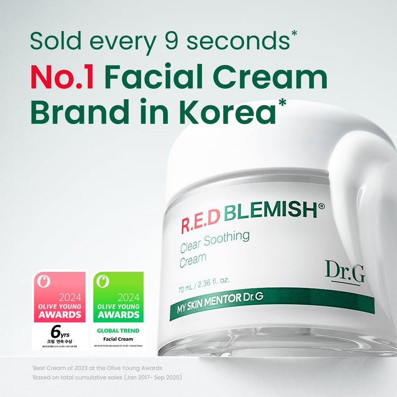Dr. G R.E.D. Blemish Clear Soothing Cream - Calming Korean Moisturizer for Redness - Soothes Acne & Irritation - With Centella Asiatica - Long-Lasting Hydration - 2.36 fl oz - Image 2