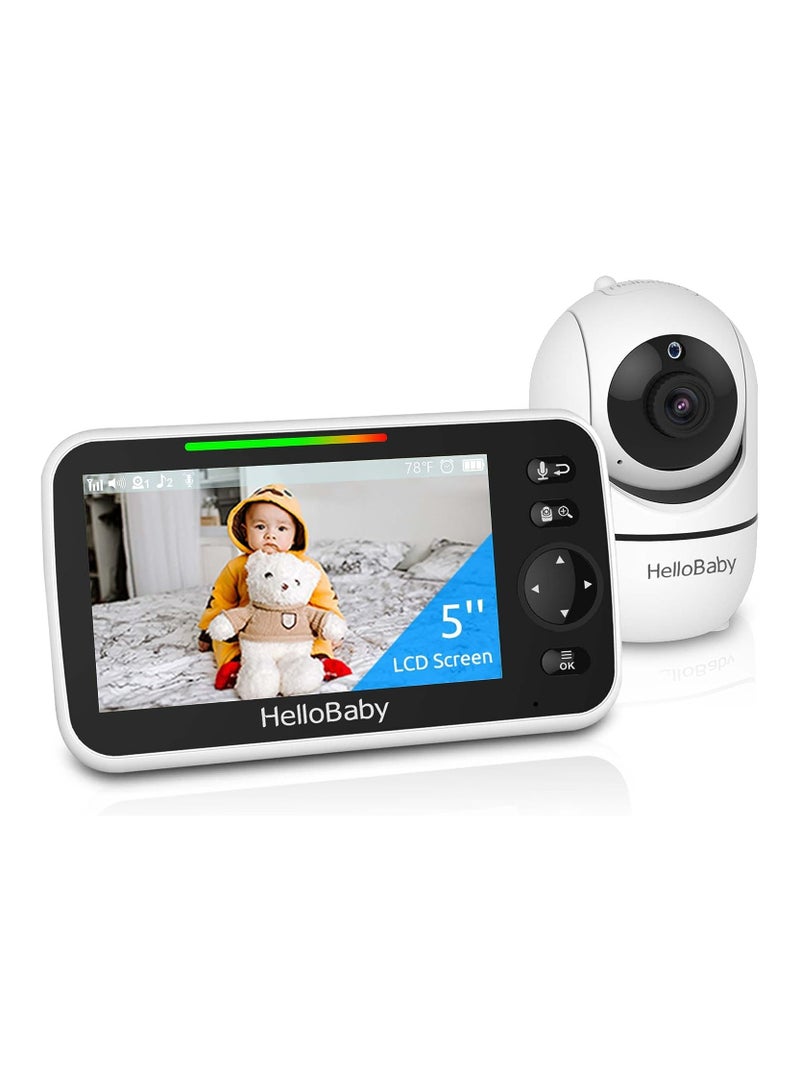 هالو بيبي جهاز مراقبة الأطفال HelloBaby - شاشة مقاس 5 بوصة مع بطارية تدوم 30 ساعة، قابل للإمالة والتكبير مع كاميرا وصوت، رؤية ليلية، VOX، محادثة ثنائية الاتجاه، 8 تهويدات ونطاق 100 - Image 1