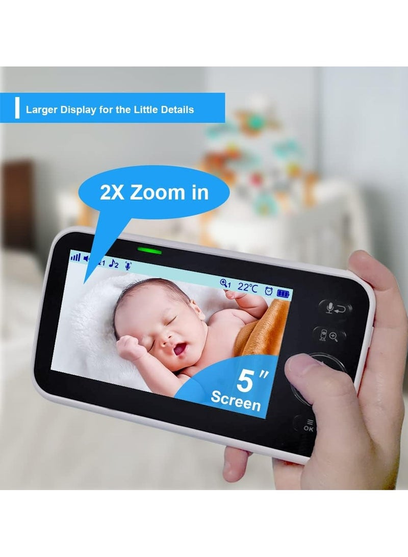 هالو بيبي جهاز مراقبة الأطفال HelloBaby - شاشة مقاس 5 بوصة مع بطارية تدوم 30 ساعة، قابل للإمالة والتكبير مع كاميرا وصوت، رؤية ليلية، VOX، محادثة ثنائية الاتجاه، 8 تهويدات ونطاق 100 - Image 3