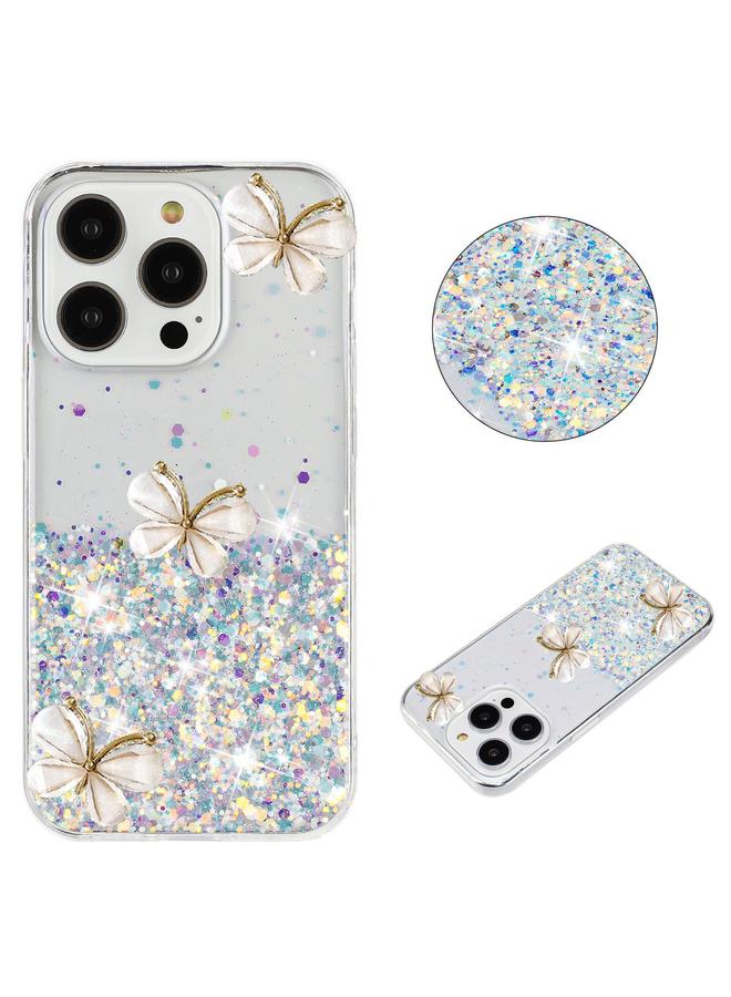 اس-توب جراب لهاتف iPhone 15 Pro، جراب هاتف TPU مزين بنجوم لامعة وفراشة مضيئة - Image 1