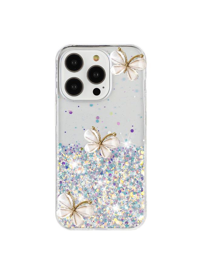 اس-توب جراب لهاتف iPhone 15 Pro، جراب هاتف TPU مزين بنجوم لامعة وفراشة مضيئة - Image 3